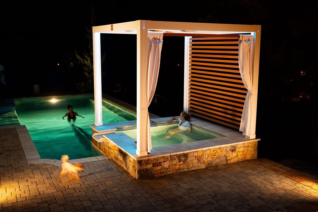 Cabana X for outdoor space over a hot tub.