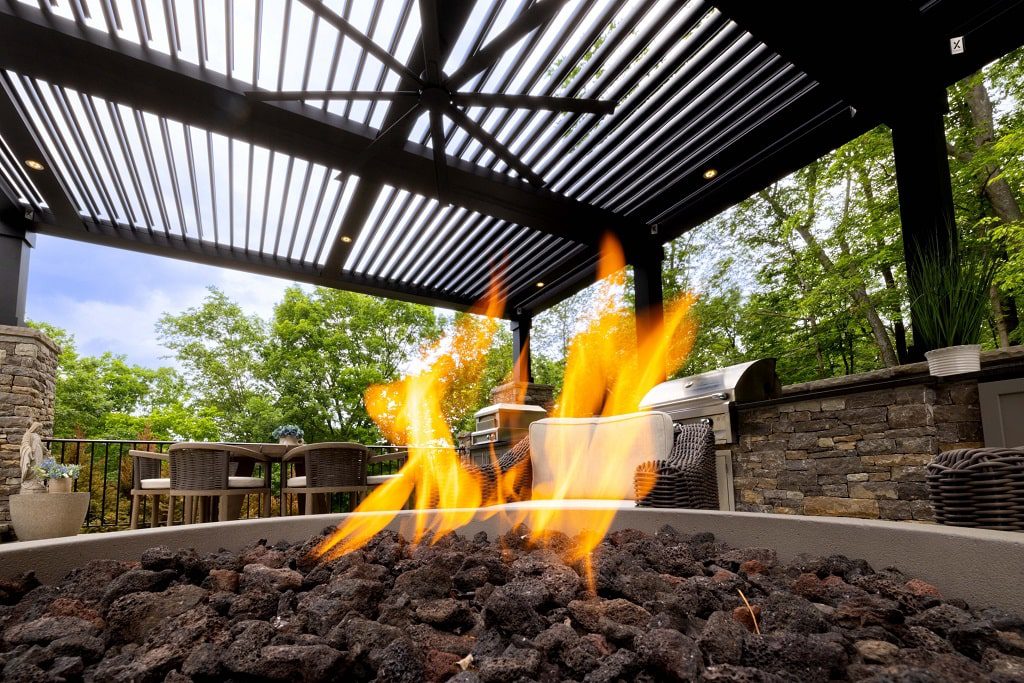 StruXure canopy over an outdoor fire pit