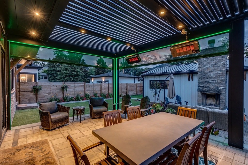 Struxure customized outdoor pergola with sound systems and heater