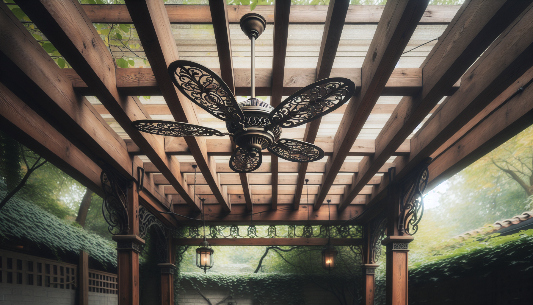 Rustic ceiling fan for pergola