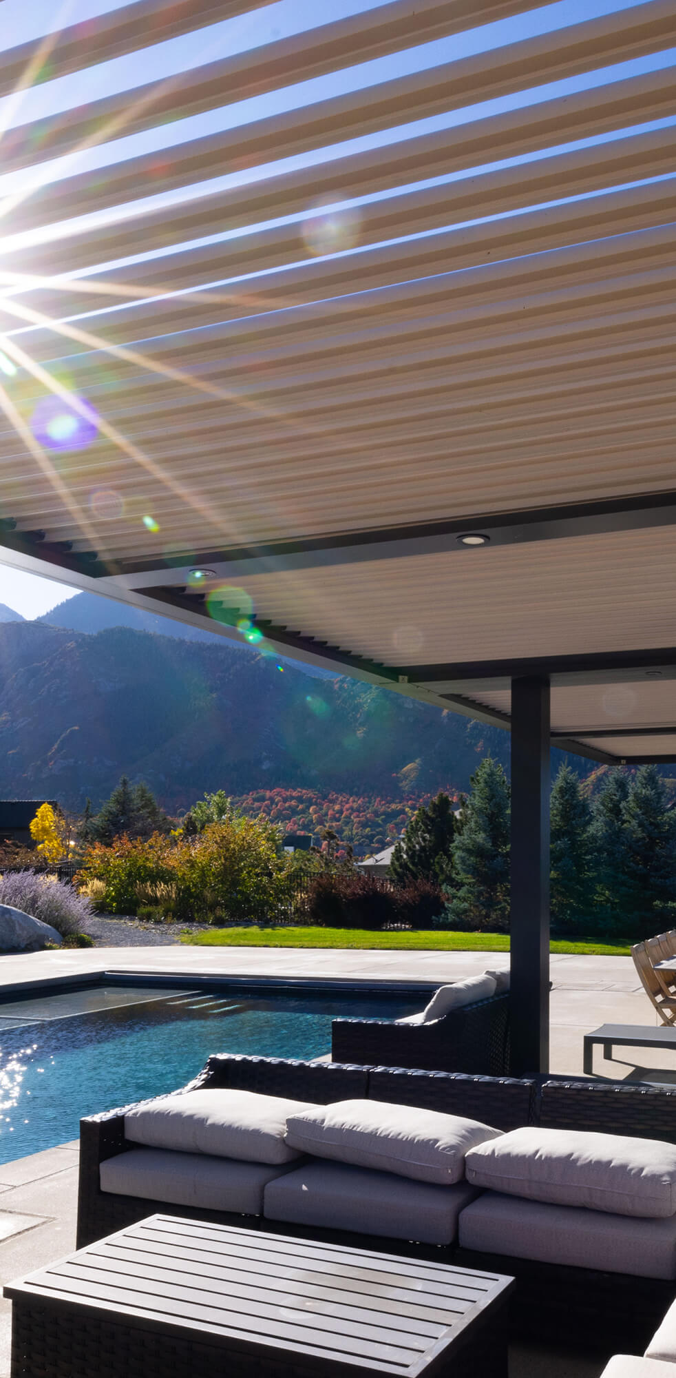 Pergola setup near a pool.