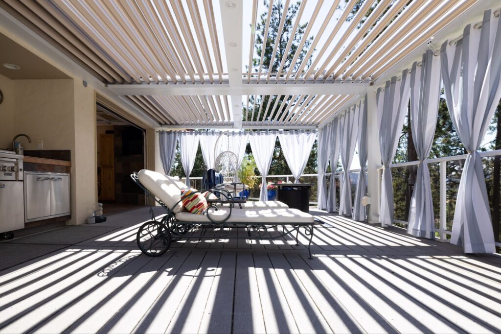 Pergola on deck with curtains