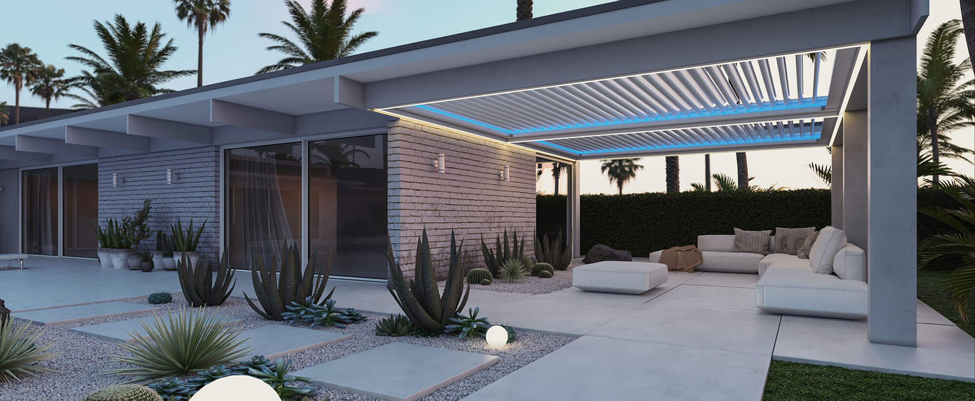 Pergola X system at sunset.