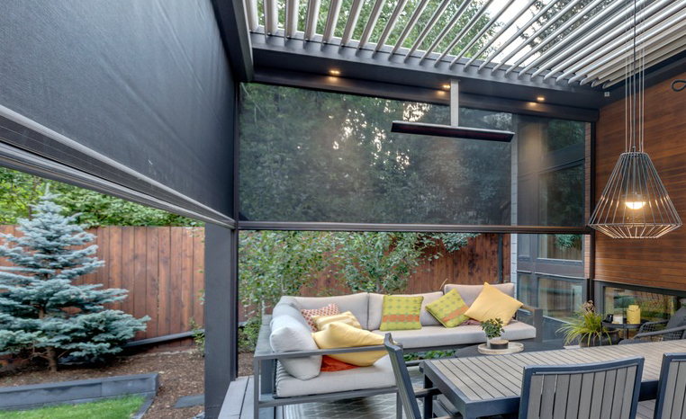 Bronze w Tan StruXure Adjustable Pergola