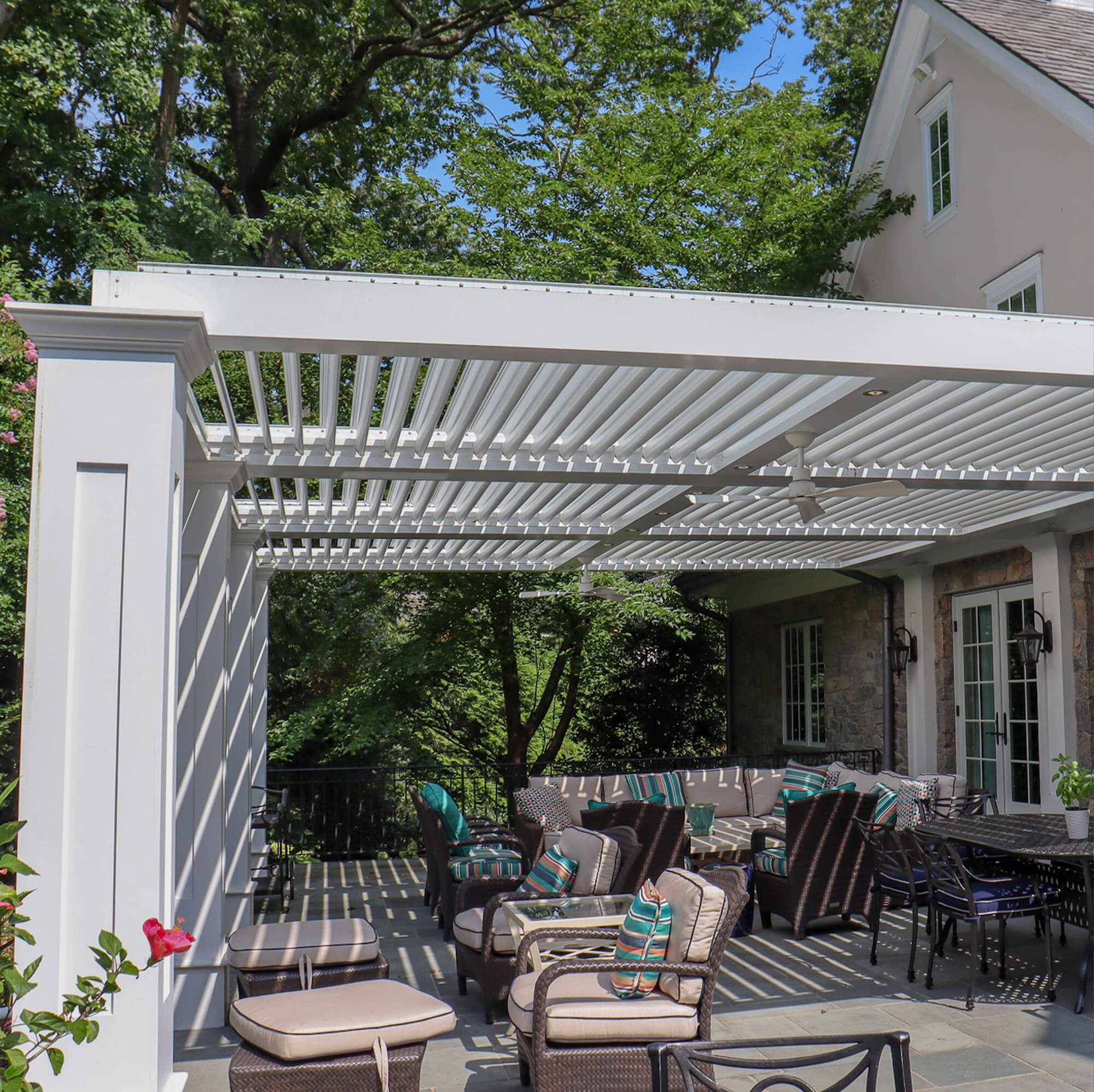 Combined white canopy design with tables and chairs
