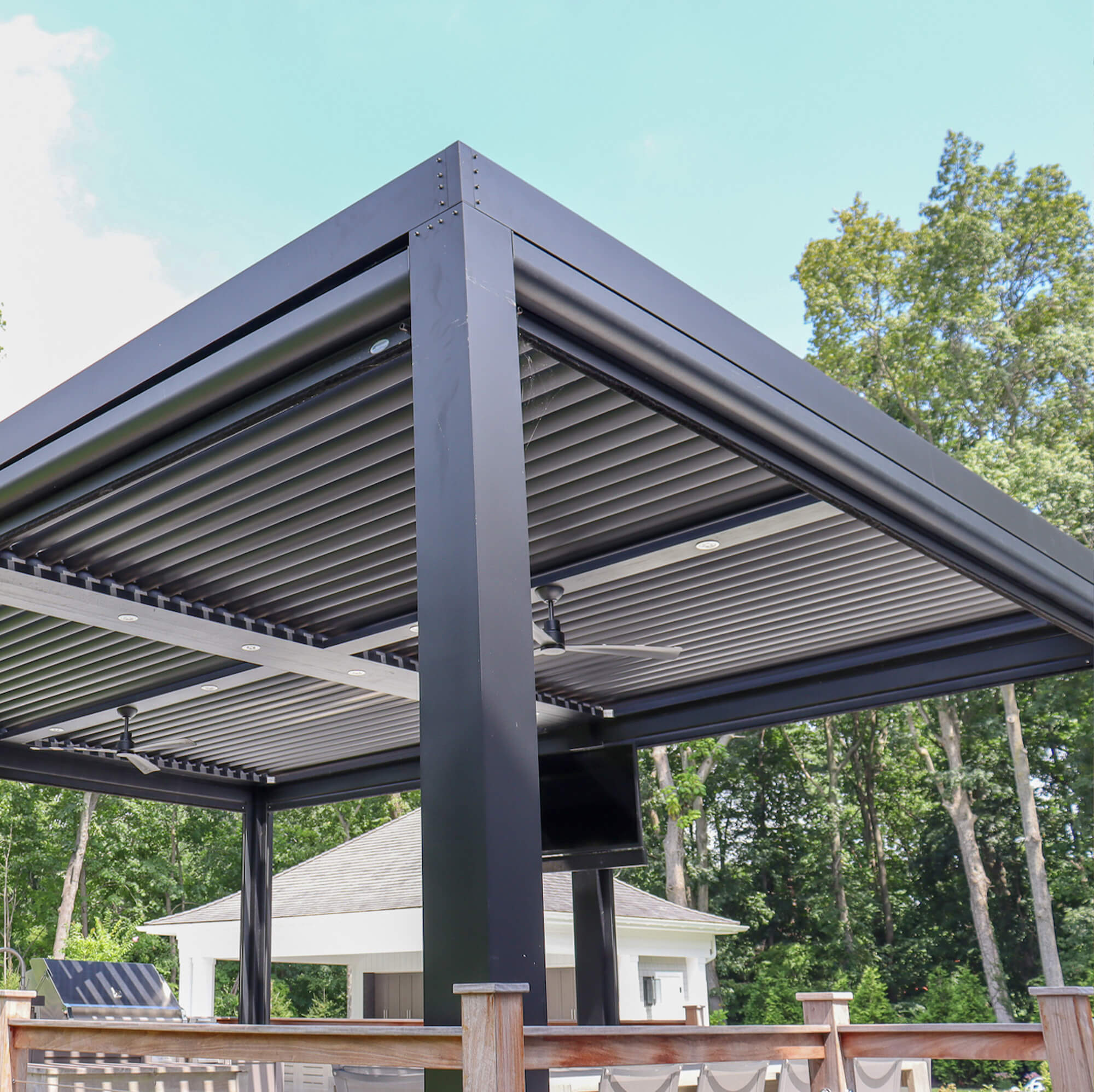 black metal canopy structure view