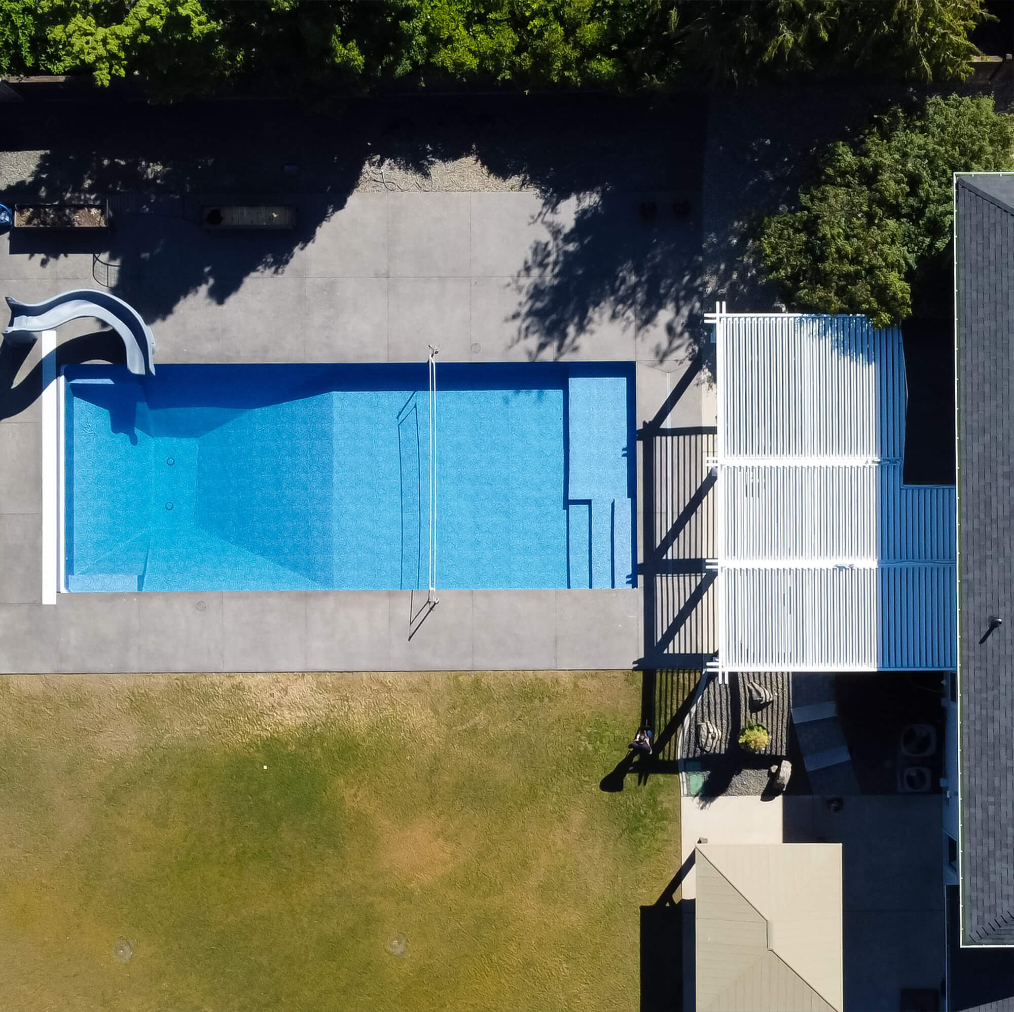 top view pool with volleyball net