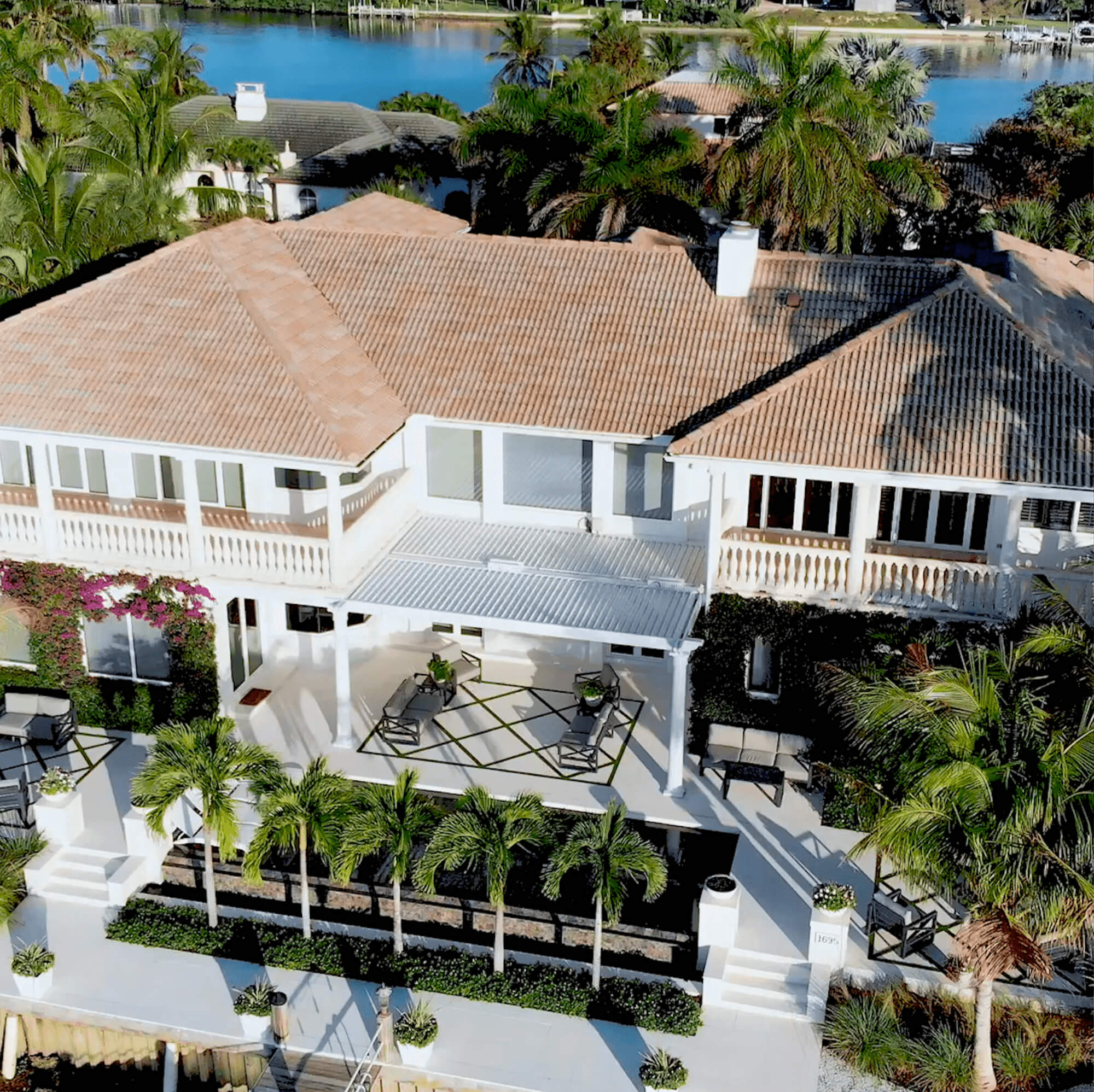 Top view Coastal Outdoor Pergola in the center of big house