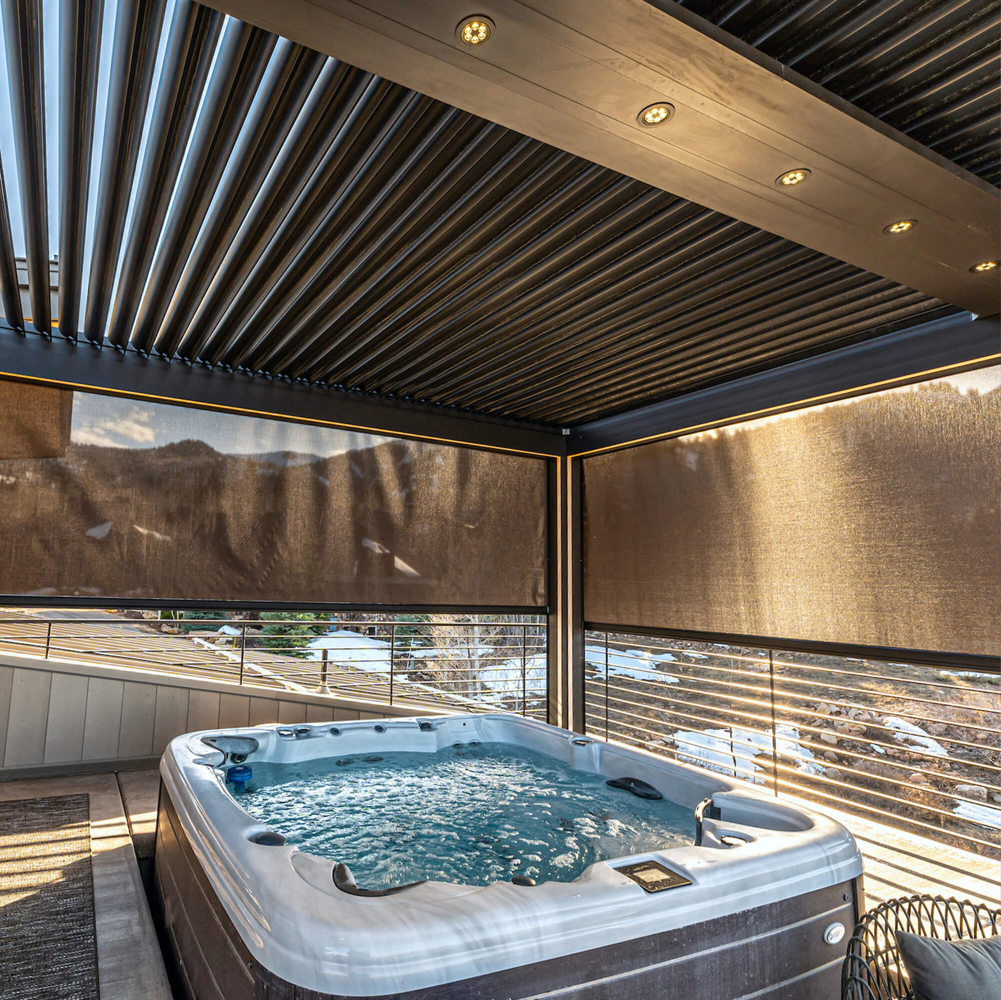 indoor view of outdoor Pergola with jacusi