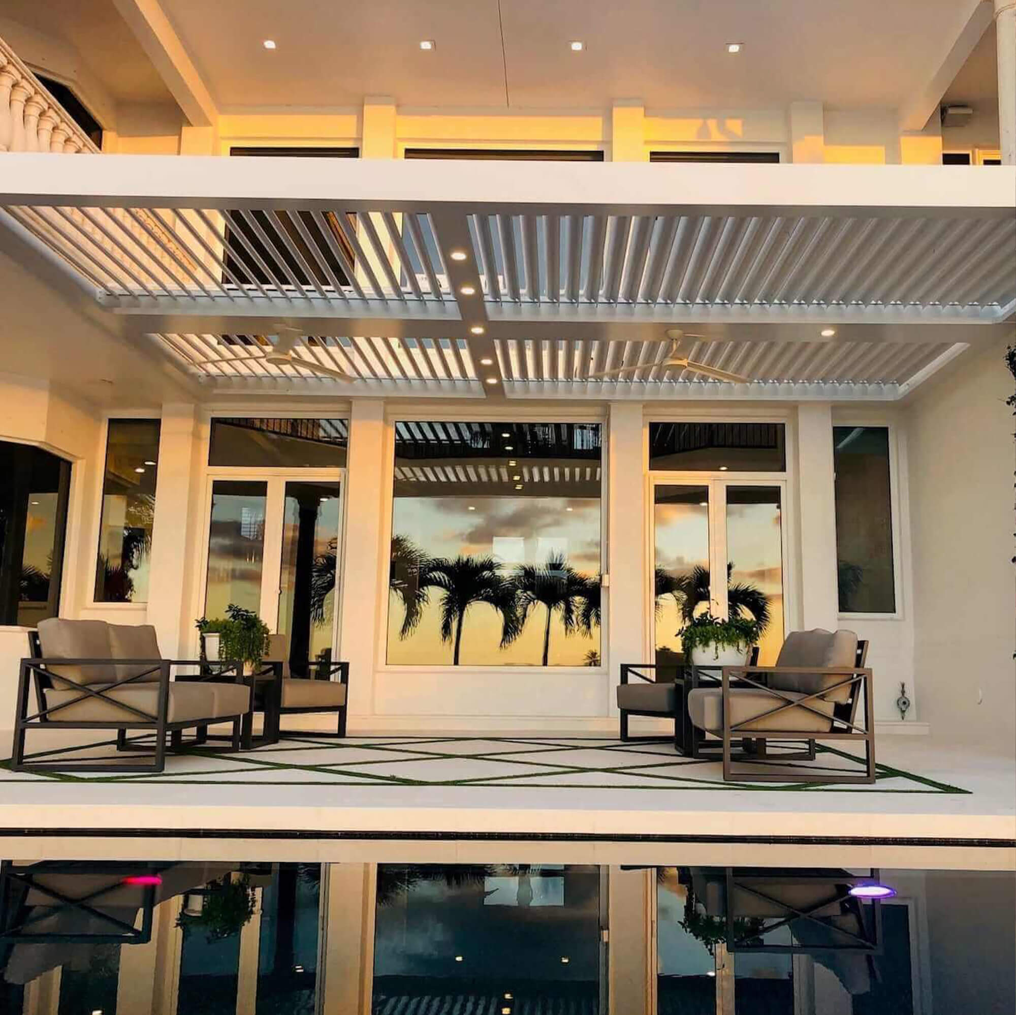 Front view outdoor Pergola facing the sea and coconut tree