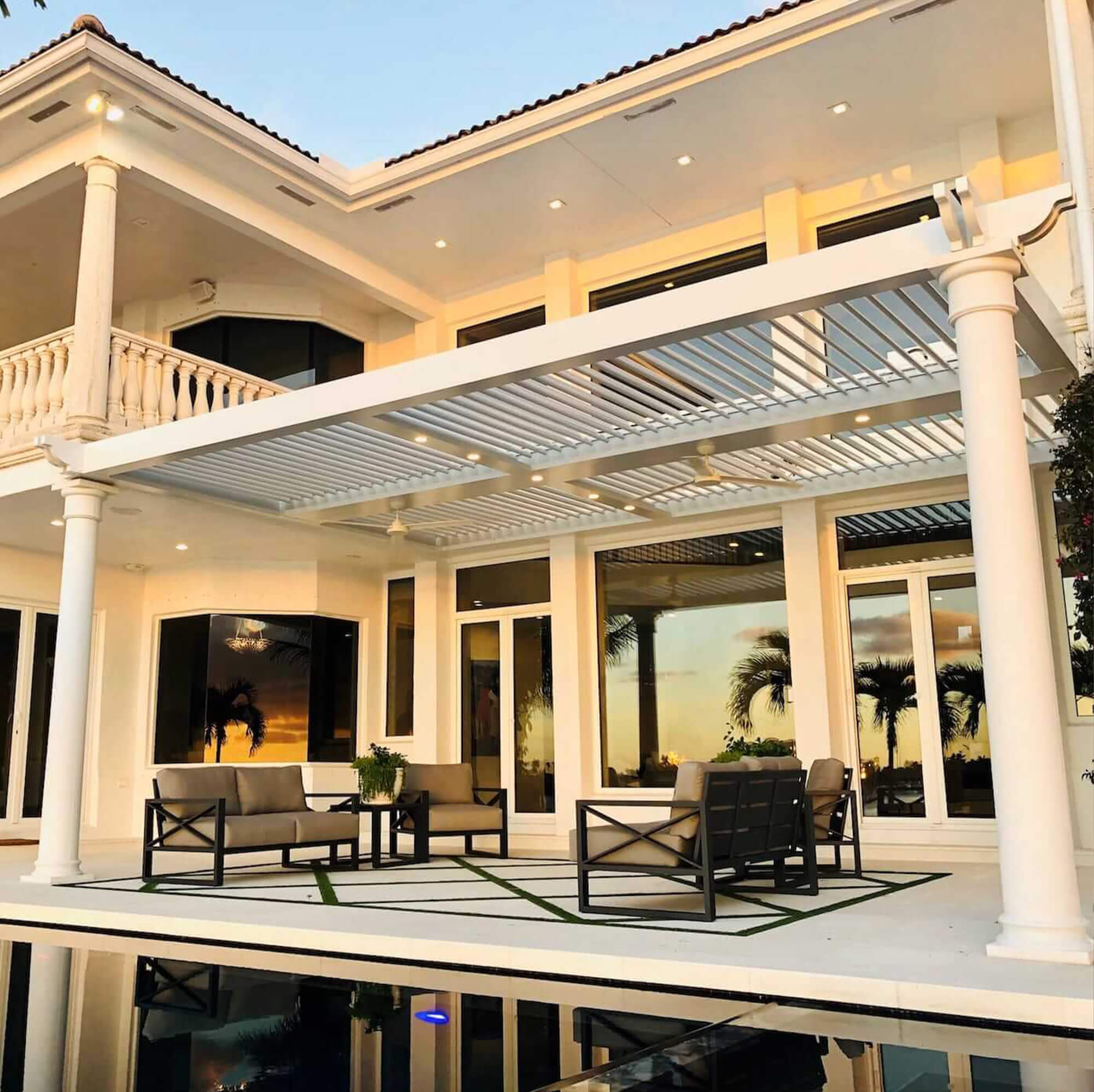 Side view outdoor Pergola facing the sea and coconut tree