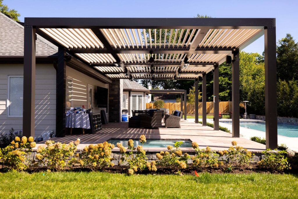 Pergola Beside Flower Garden