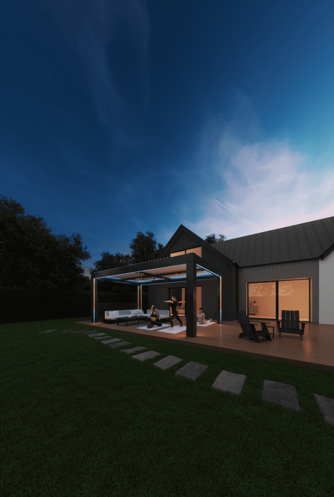 Outdoor lawn area with a path leading to a home.
