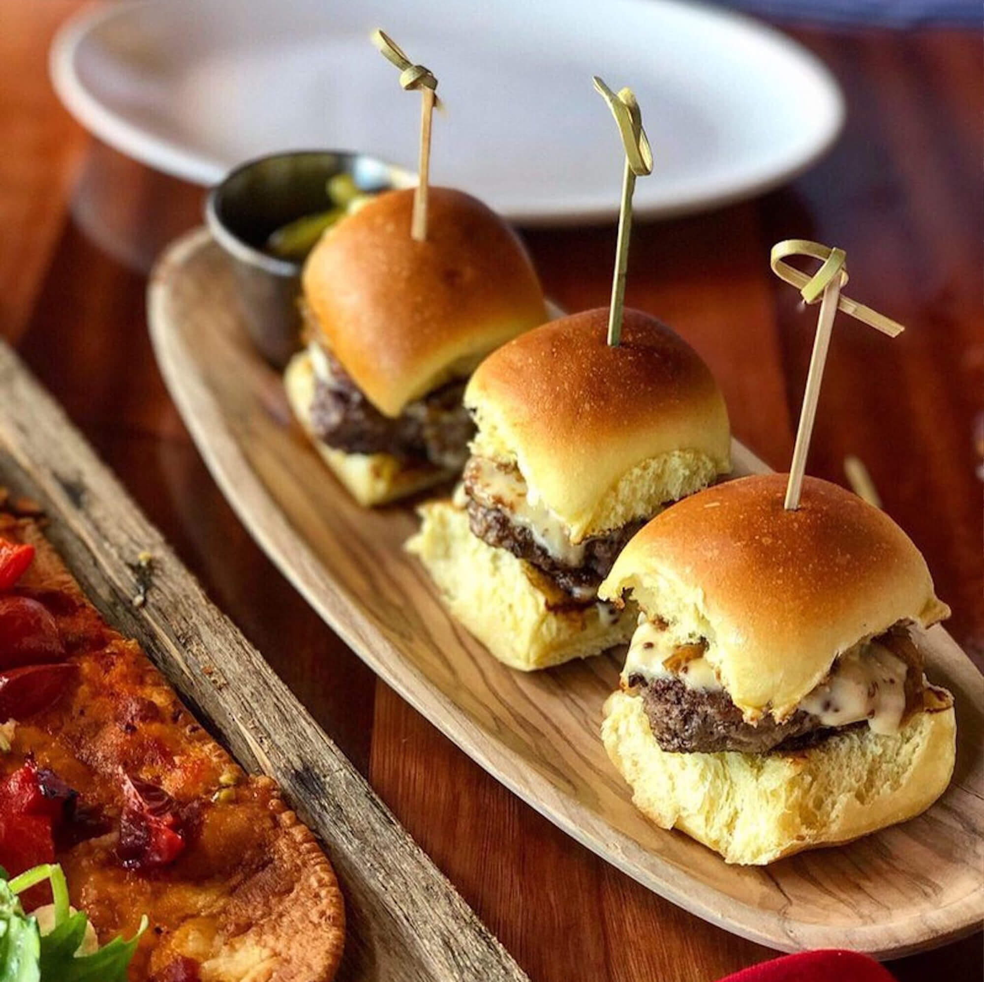 three mini burger close up