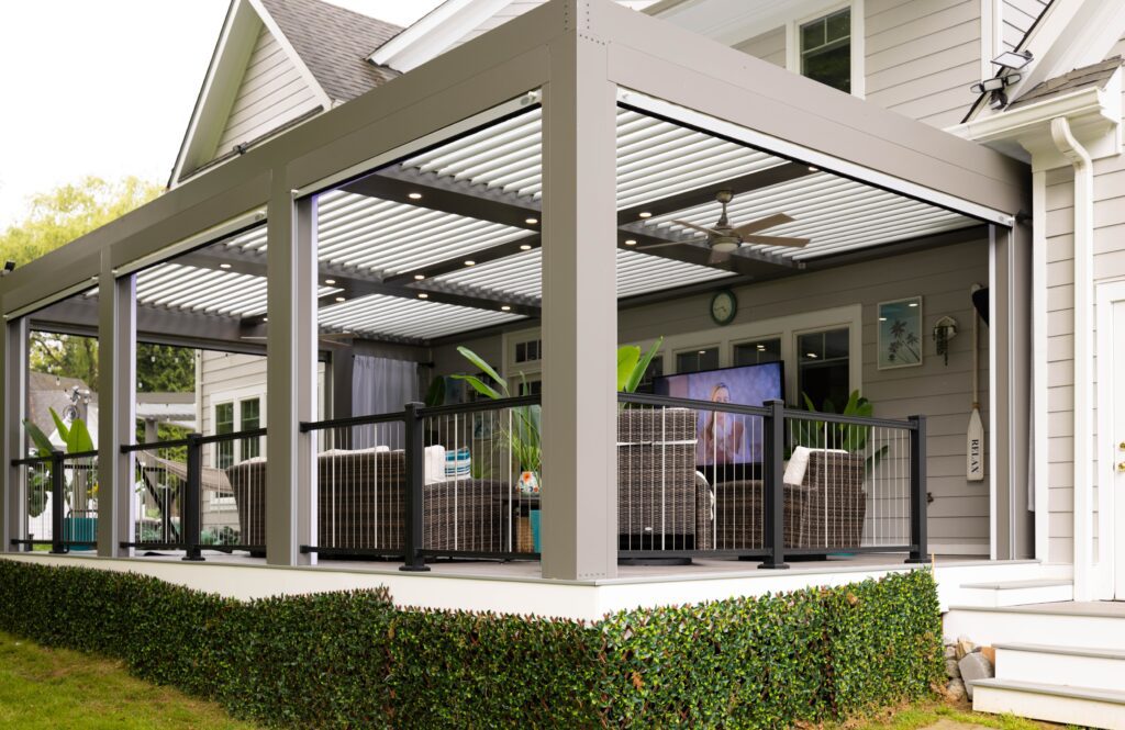 StruXure Pergola X over outdoor seating area