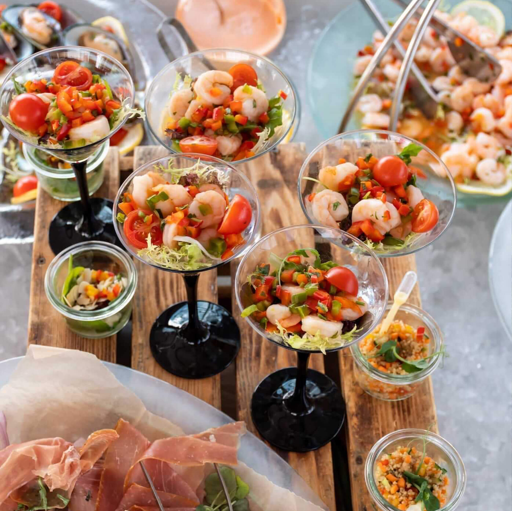 finger food in cocktail glass