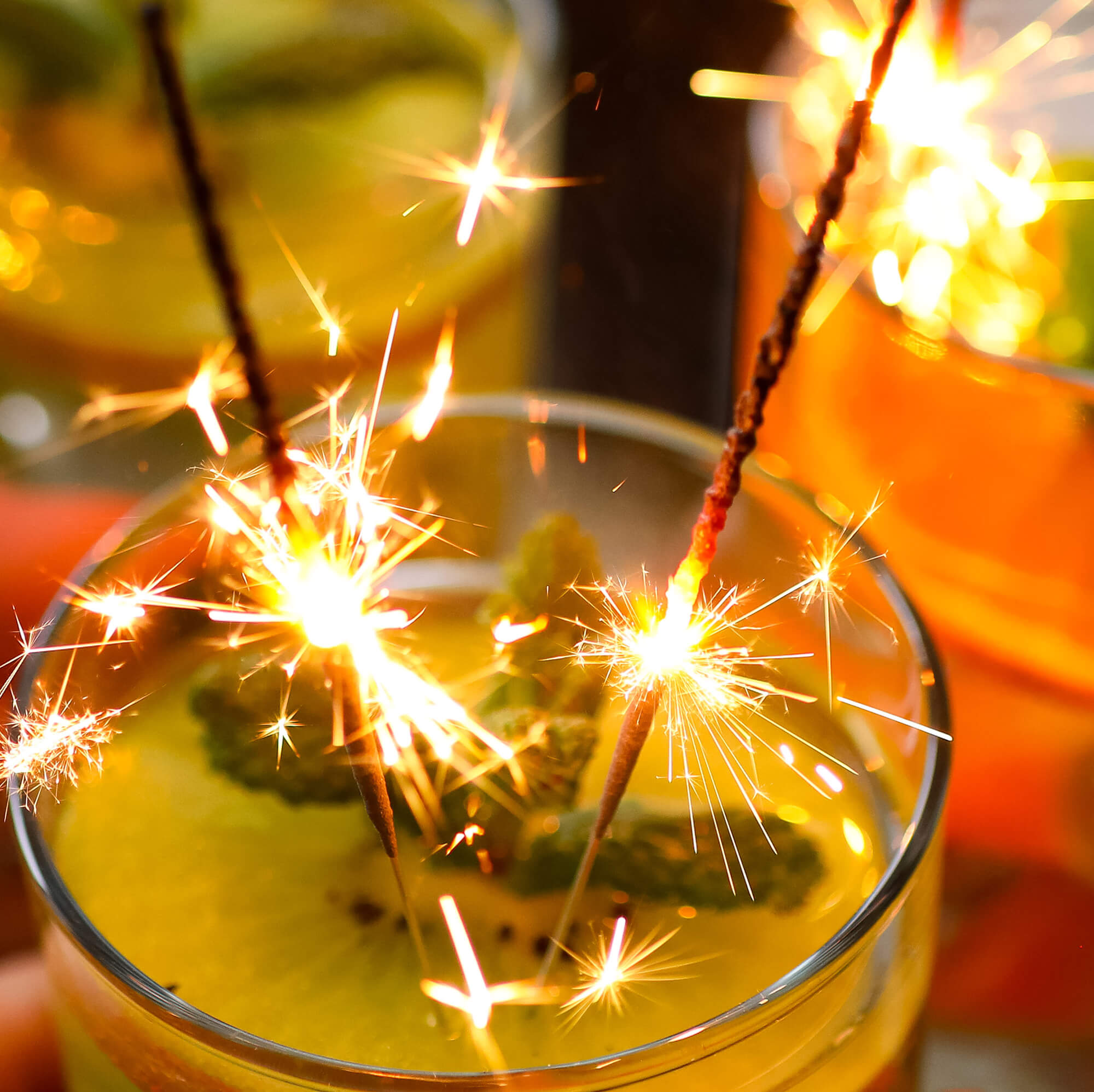 sparkler fireworks in a glass