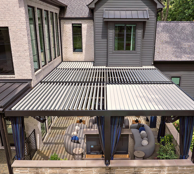 Gray Pivot 6 Max louvers installed at a modern home