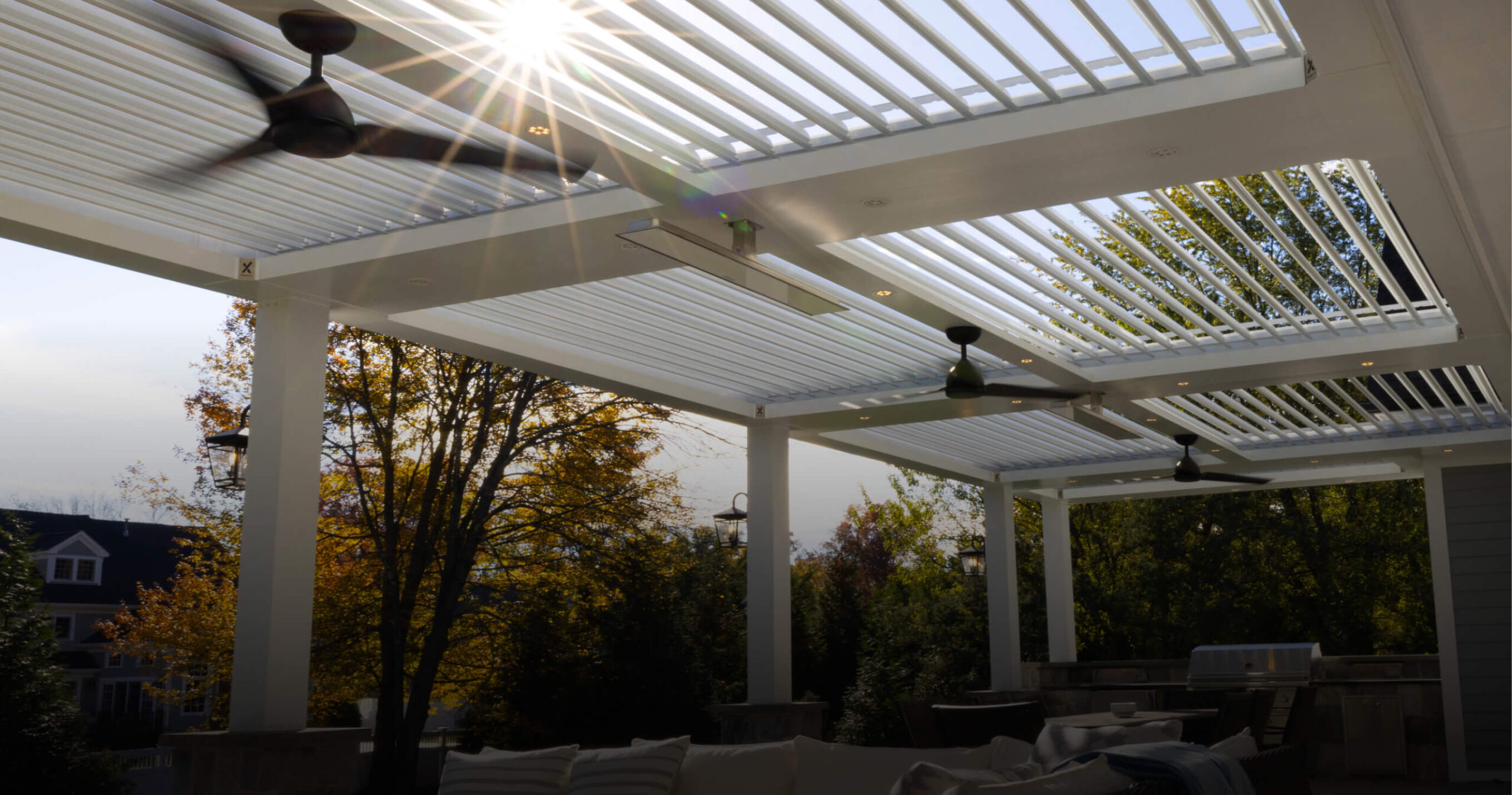 Personalized shade in patio setting with fans