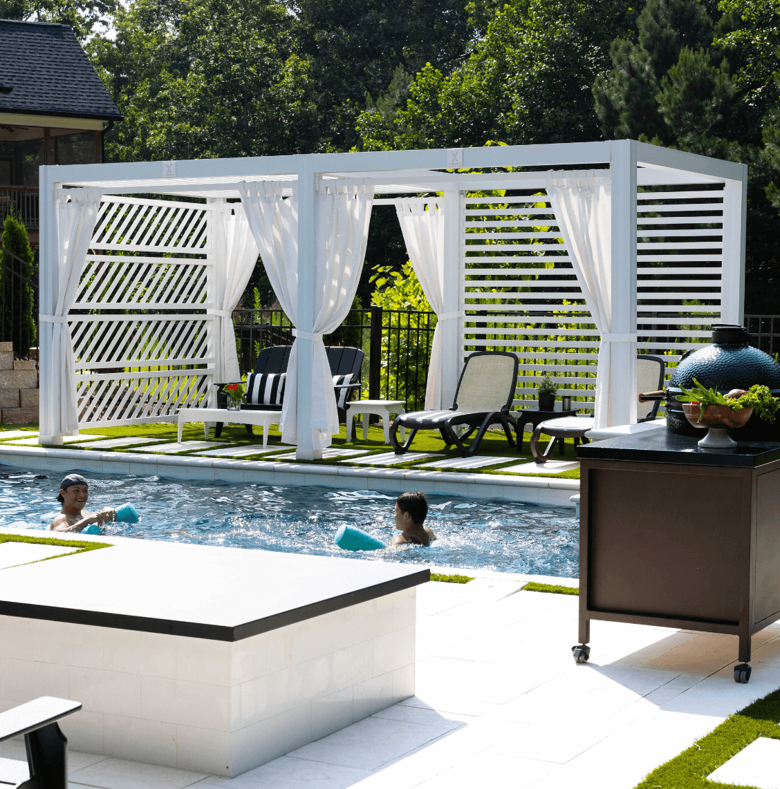White Cabana X MOD next to pool