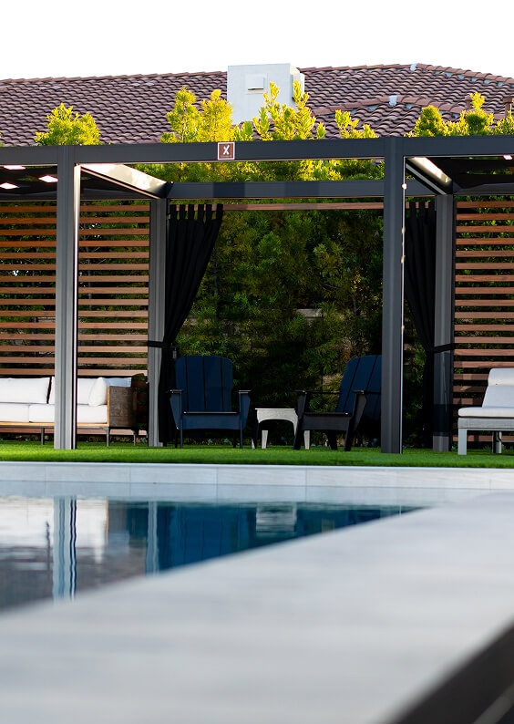 Cabana X Mod in backyard by pool