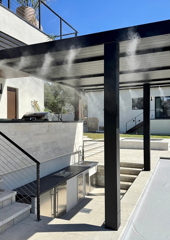 Pergola X with Pan canopy with a mist feature