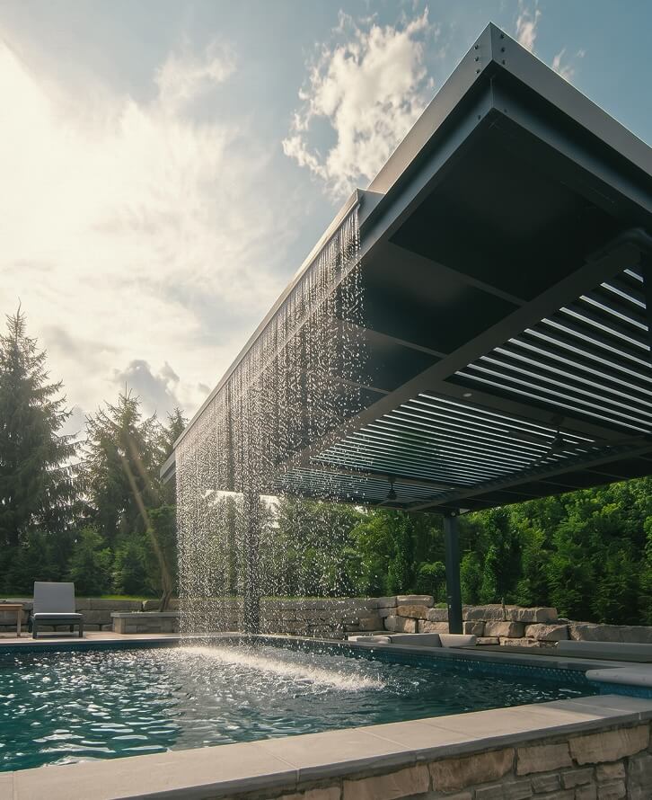 Pergola Pivot 6 with custom waterfall
