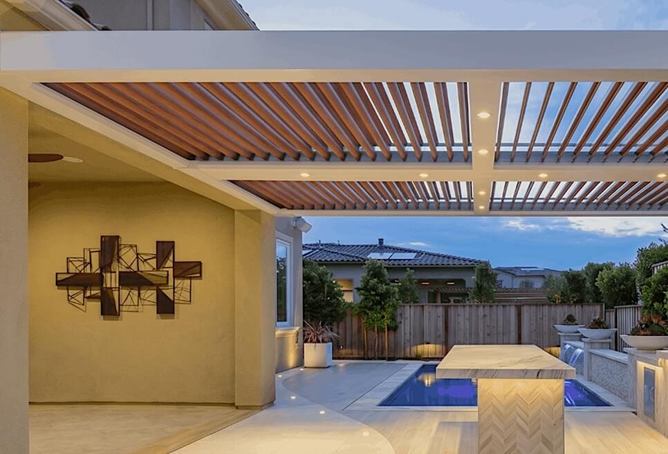 White Evolve installed over a back yard pool