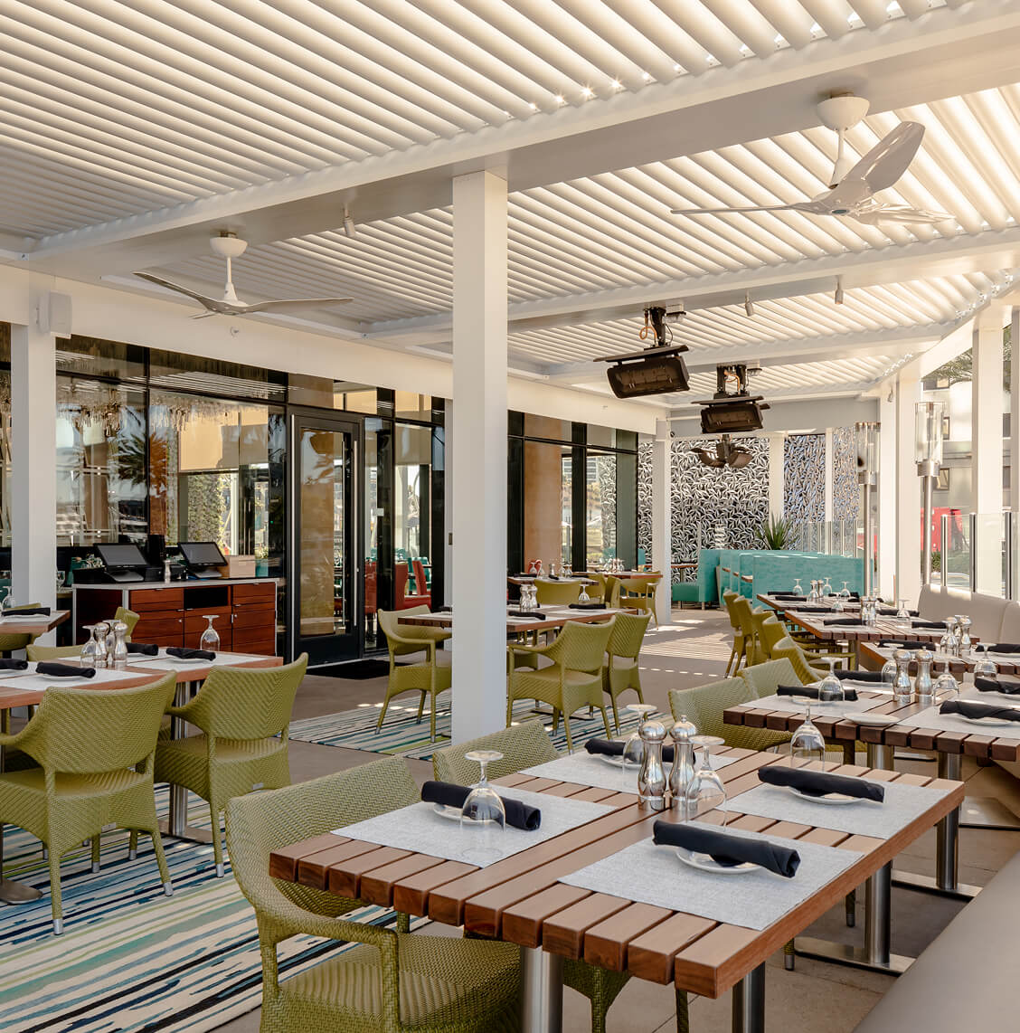 White Pergola X installed at restaurant