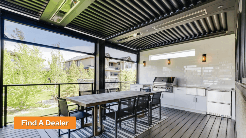 Outdoor Kitchen on a Deck Under a Pergola