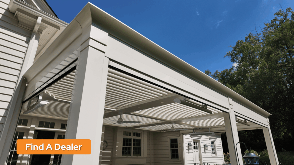 Majestic Outdoor StruXure Pergola featuring Trax, Covers, Collars, and Rise