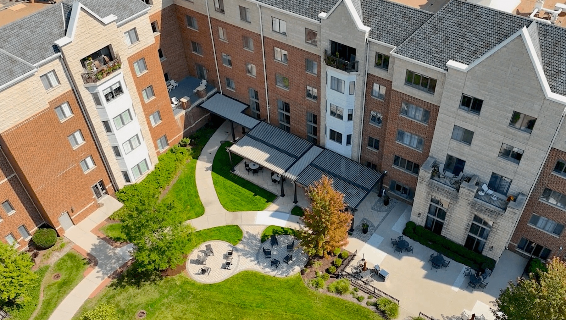 Aerial Image of Retirement community with Pergola X installed