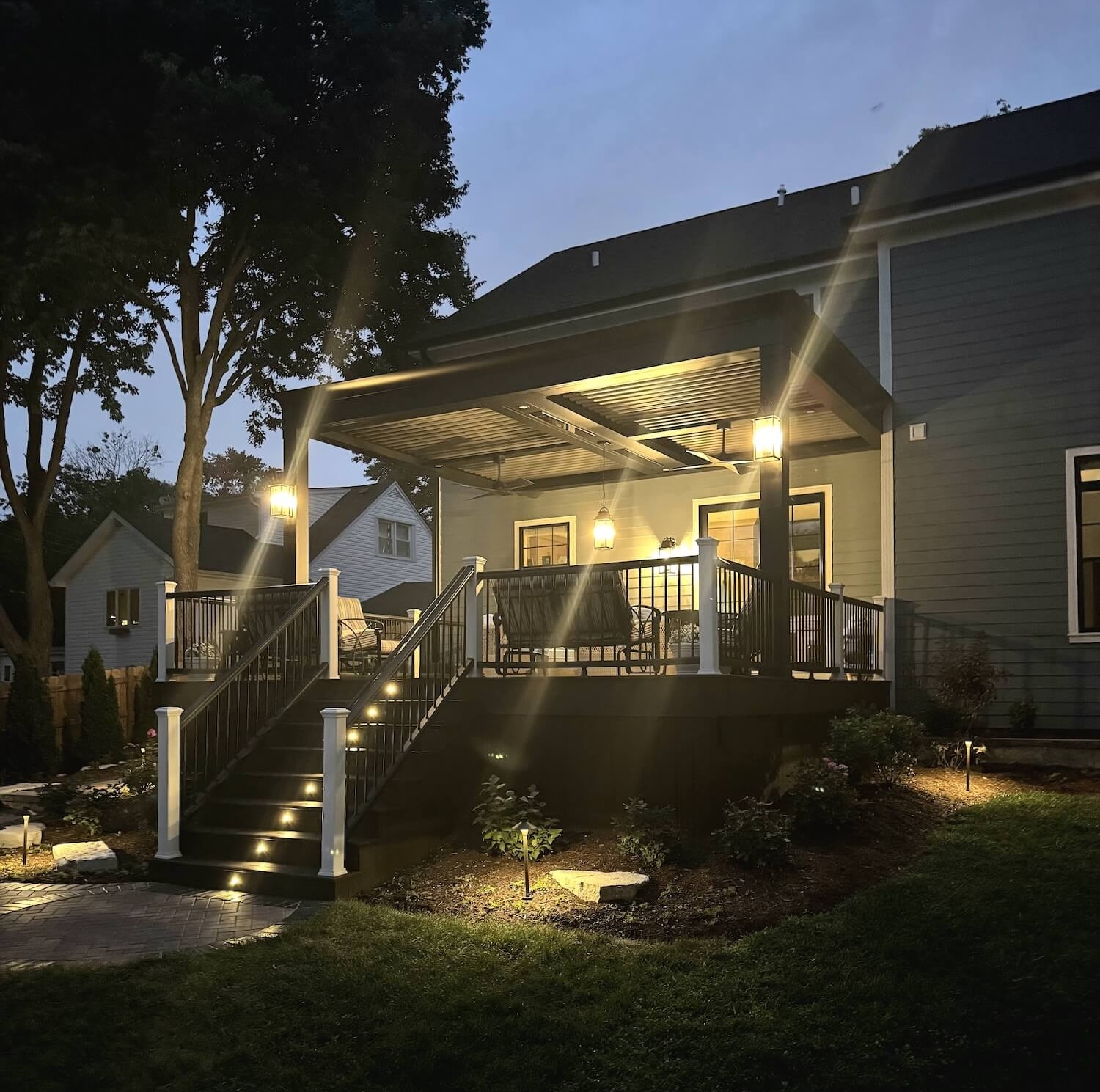 Backyard pergola at night