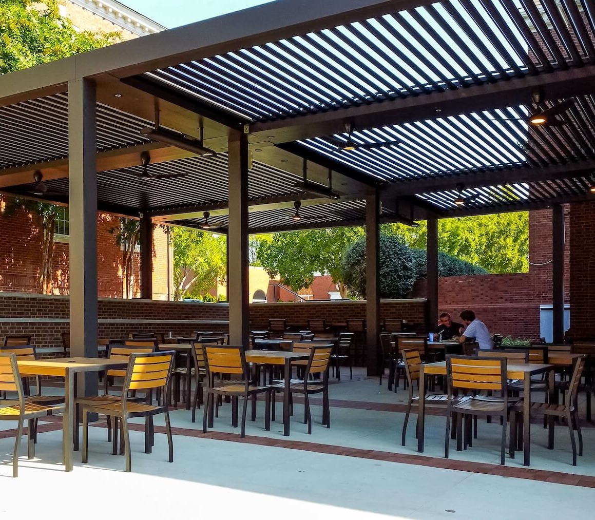 Students sitting under Pergola XL