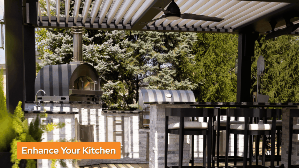 Rainproof Outdoor Kitchens with Louvered Pergolas, Distinctive Outdoors