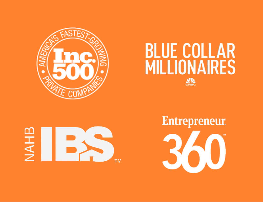 Industry leading logos, Inc 500, Blue Color Millionaire, NAHB and Entrepreneur 360