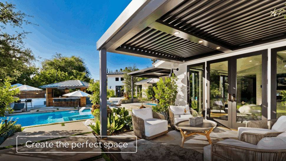 StruXure Powder Coating—Gray Louvered Pergola