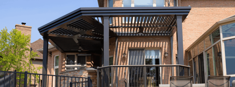 Custom Louvered Pergola Design, Black Custom Pergola