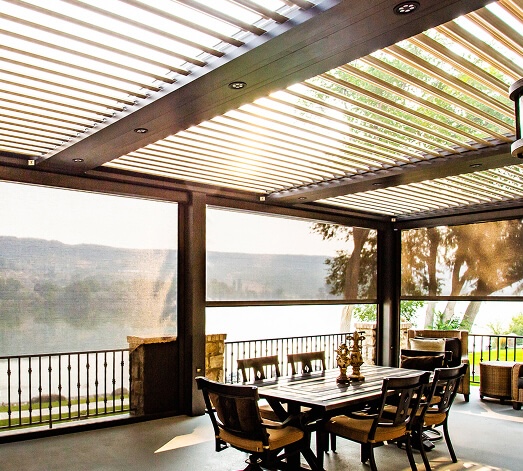 Pergola X over back porch with screens