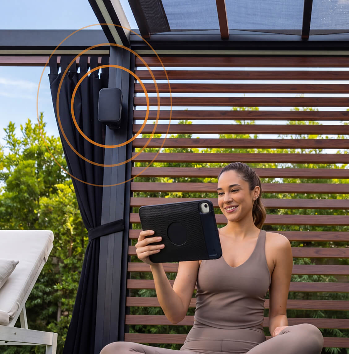 Woman exercising under a StruXure Cabana