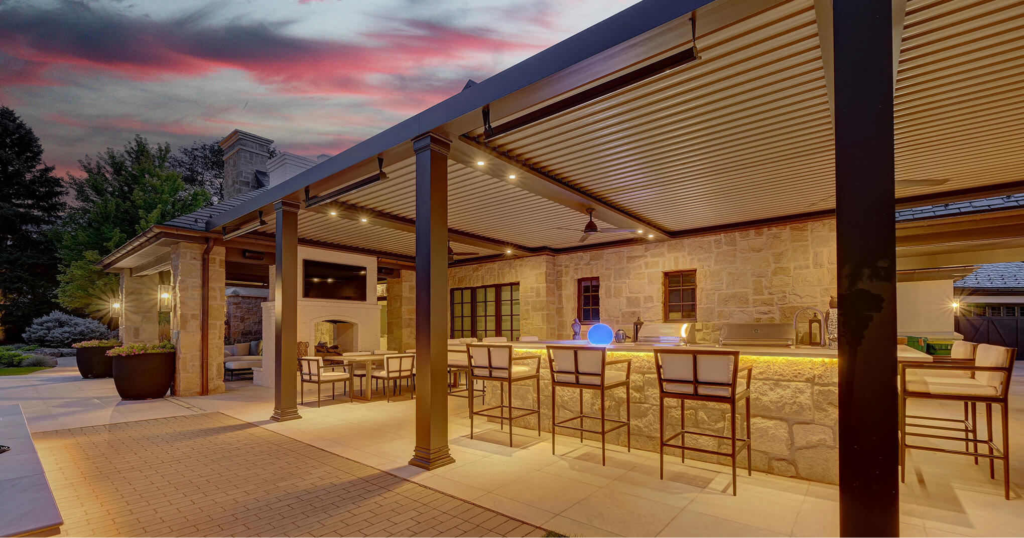 Pergola X built over outdoor kitchen