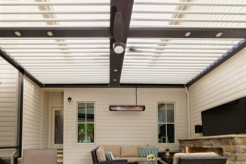 Two tone Pergola X with integrated fan an lights